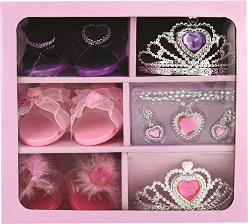 Dress Up America My Princess Dress Up Shoes Set for Kids- Crown for Girls, 3 Shoe Pairs,Earrings,Necklace - Little Girl and Toddler Role-Play Gift Set