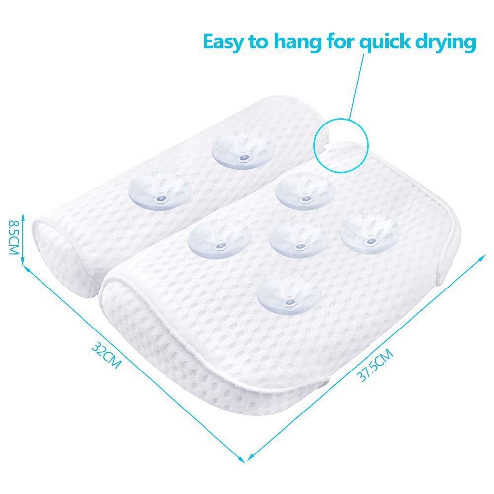 Bath Pillow with 6 Suction Cups, Bathtub Spa Pillow with 4D Air Mesh Technology, Helps Support Head, Back, Shoulder and Neck, Fits All Bathtub, Hot Tub, Jacuzzi and Home Spa