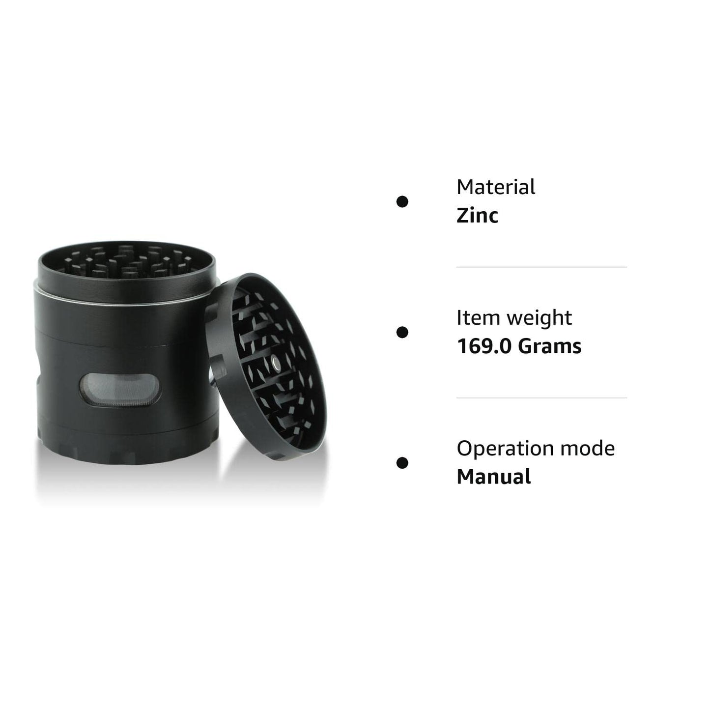 DCOU Premium Herb Grinder 2.2 Inches 4 Piece with Pollen Catcher Durable Zinc Alloy Grinder Spice Grinder (Black) Black