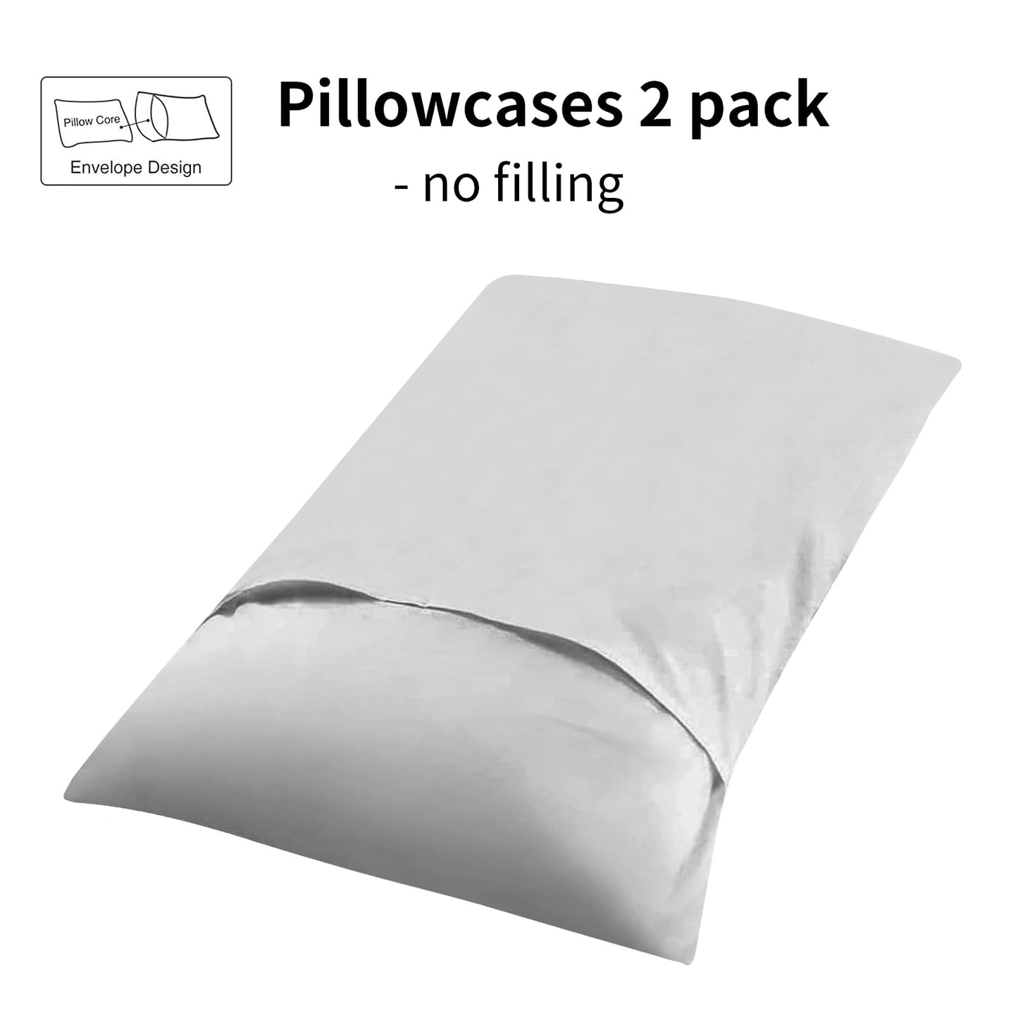 RUIKASI Housewife Pillowcases 2 Pack - Light Grey Standard 50x75 cm Pillow Cases Set of 2 with Envelope Closure, Pair of Microfiber Plain Pillow Cover, Soft and Wrinkle-free