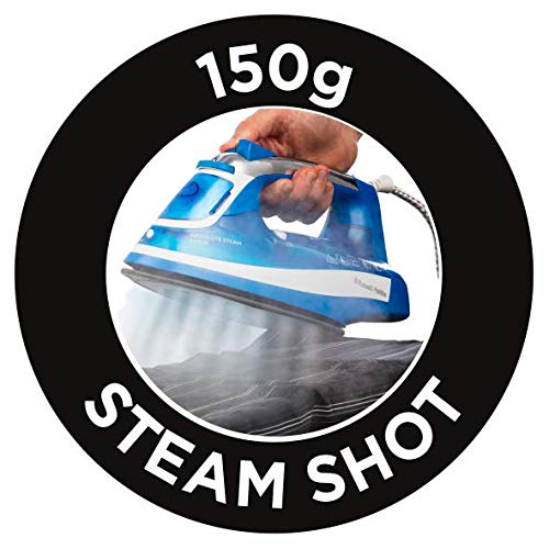 Russell Hobbs Absolute Steam Iron, Ceramic soleplate, Even Steam design, 150g Steam Shot, 30g Continuous steam, 320ml Water Tank, Self-clean & Anti-calc function, 3m Cord, Auto Shut Off, 2600W, 25900