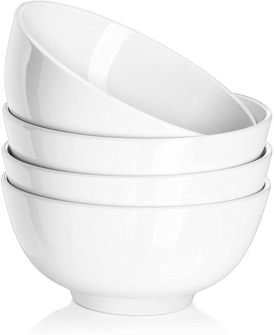 DOWAN Large Soup Bowls, 1100ml Cereal Bowls, White Serving Bowls, Φ18cm Stackable Ceramic Bowls for Kitchen, Pasta Bowl Set, 4 Packs Chip Resistant Ceramic, Microwave and Dishwasher Safe Set of 4