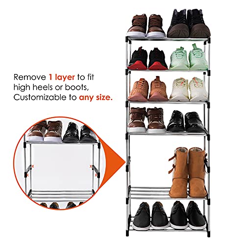 Xerhnan 4-Tier Stackable Small Shoe Rack, Lightweight Shoe Shelf Storage Organizer for Entryway, Hallway and Closet(Black) Black