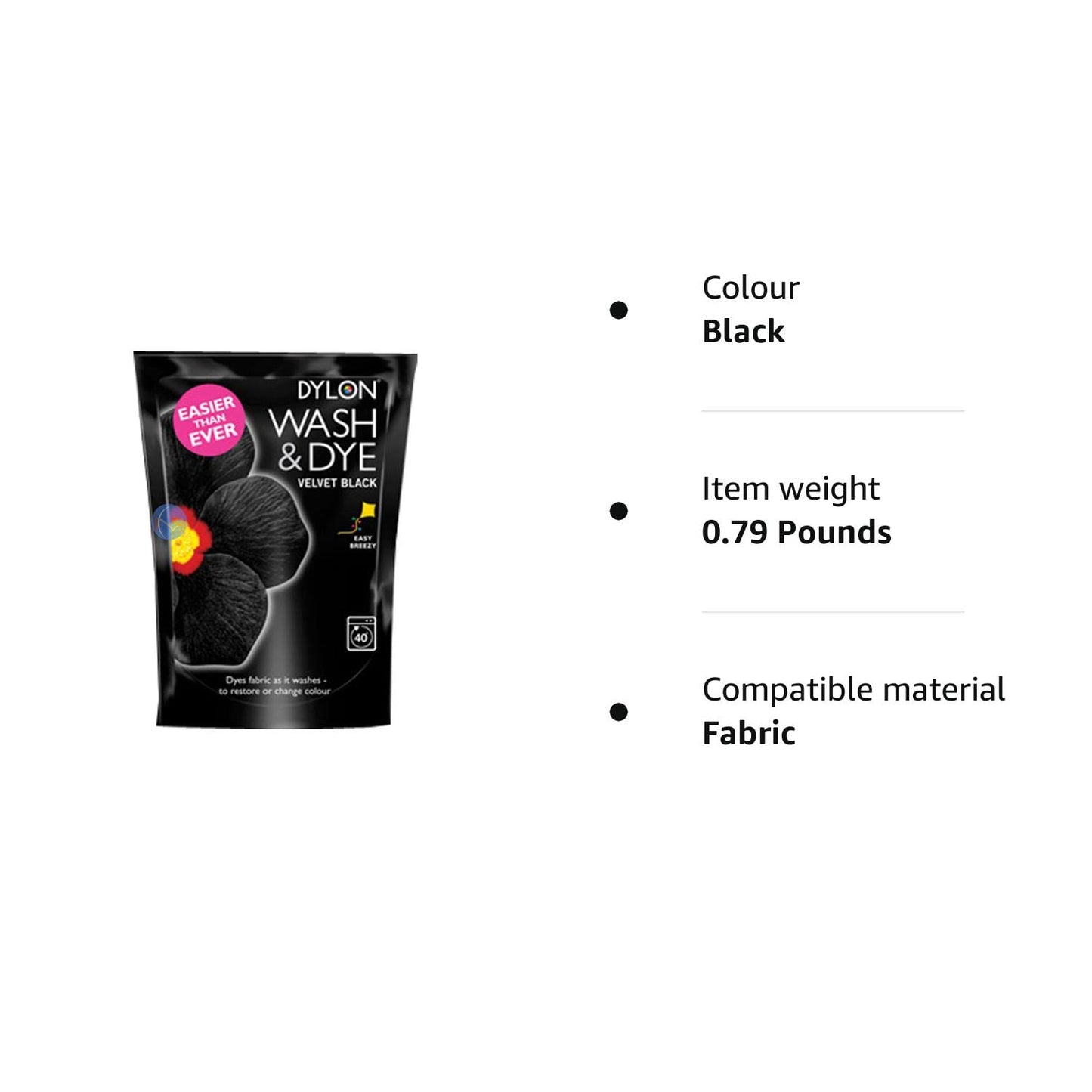 Dylon Wash & Dye Black Machine Dye Fabric Large 350G