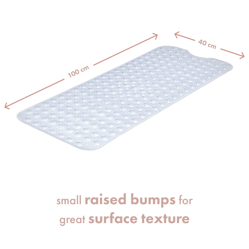 TranquilBeauty Non-Slip Bath Mat with Suction Cups | Clear 100x40cm/40x16in Extra Long Bathtub Mats | Anti-Mould, Machine-Washable, Latex-Free | Shower Mat Ideal for Elderly & Children Extra Long 100x40cm