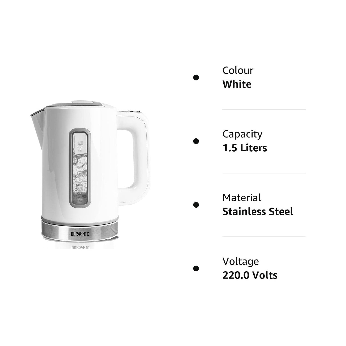 Duronic Electric Kettle EK30 WE | White 1.5L Fast Boil Kettle | Eco 3000W Variable Temperature Control | Keep Warm Function | Energy Efficient | Insulated Cool Touch | Cordless 360 Base | Multi-Use