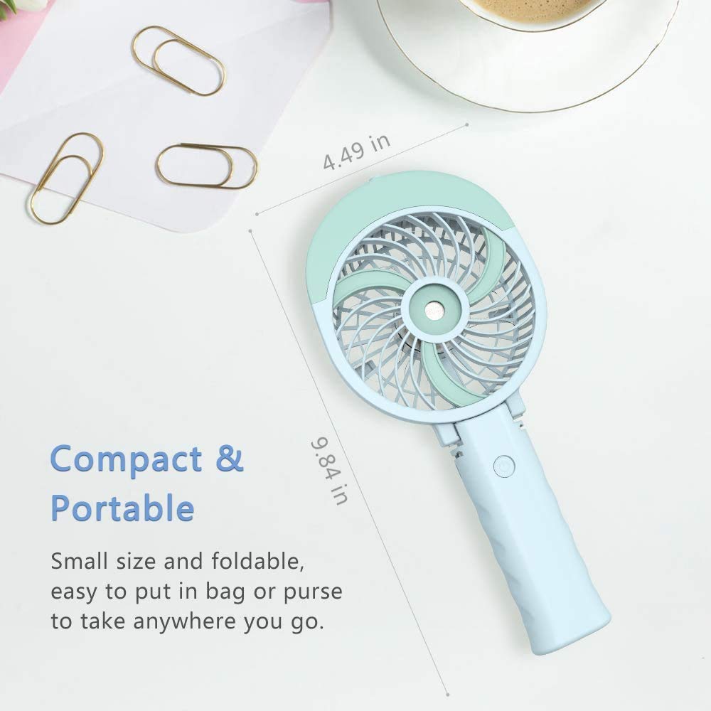 HandFan Handheld Fan Misting Hand Held Fan Rechargeable Battery Operated Portable 3 Speeds & 55ml Spray &180°Foldable With Metal Clip USB Personal Water Fan For Travel Camping Outdoor Women Misting Fan Green