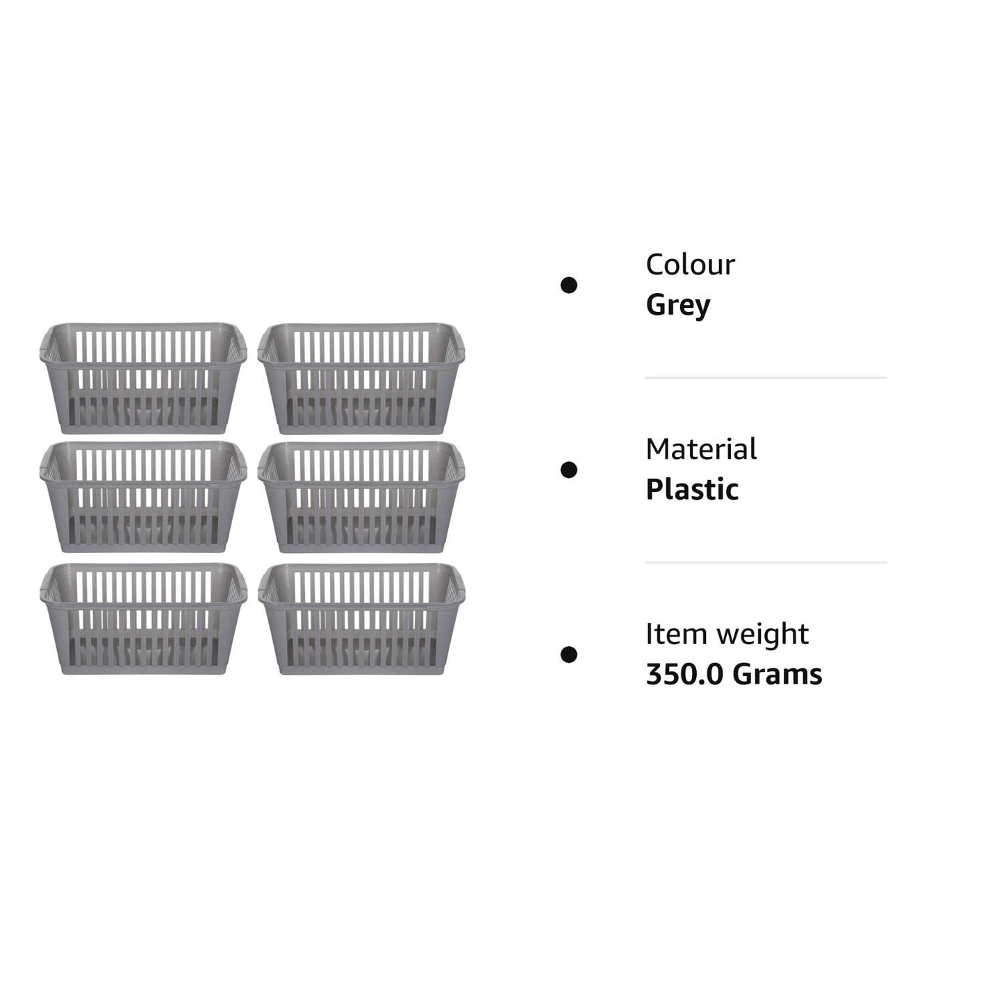 25 cm Silver Plastic Handy Basket Storage Basket - Pack of 6 1