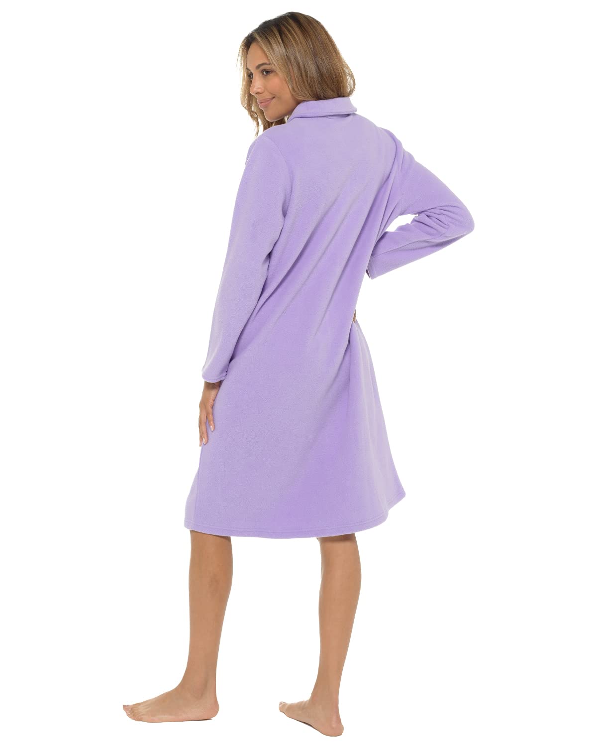 Undercover Ladies Zip Up Soft Fleece Dressing Gown, Zipped Robe with Satin Trim UK 10-28 Rose, Purple, Blue, Lilac & Pink 18-20 Lilac (Collar)