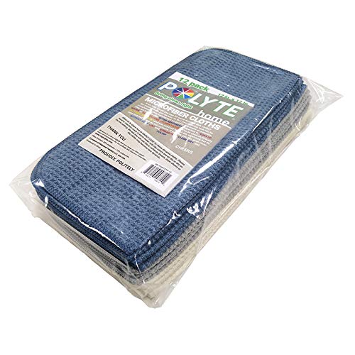 POLYTE Premium Microfibre Kitchen Dish Cloth Waffle Weave (Dark Blue, Gray, Off White, 30x30 cm) 12 Pack Dark Blue, Gray, Off White