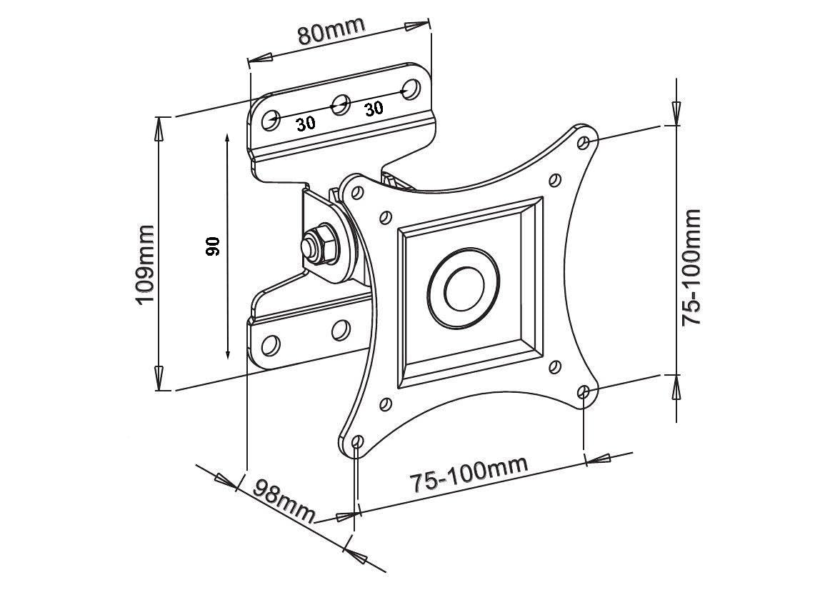 Allcam LCD201 17" 19" 22" 24" 26" LED/LCD TV Wall Bracket 30° Tilt, 180° Swivel, 360° Free Rotate Mount Size 100 75 Holds up to 15 kgs weight