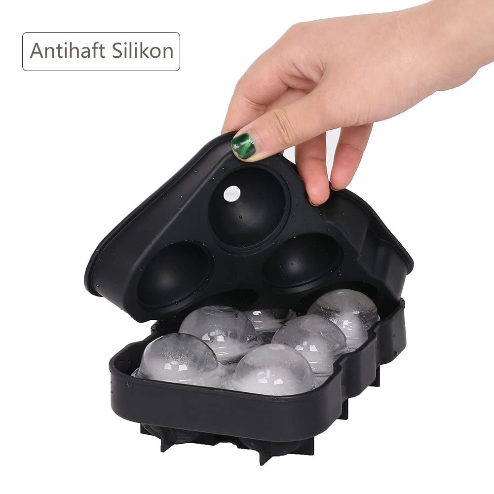 Ticent & Co Silicone Ice Cube Trays (Set of 2), Sphere Ice Ball Maker with Lid & Large Square Moulds, Reusable & BPA Free Black