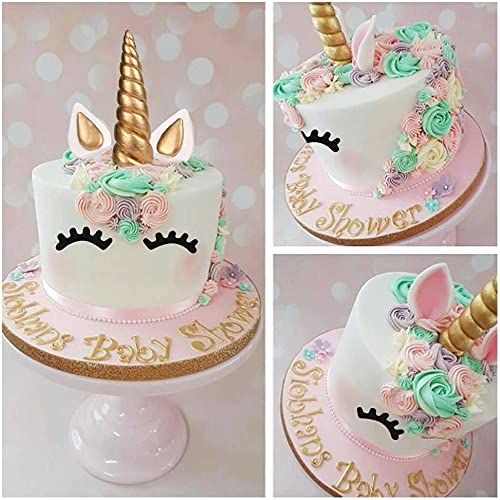 AIEX Unicorn Cake Topper Handmade Gold Birthday Cake Topper, Unicorn Horn, Ears and Eyelash Cake Decorations, Cute Unicorn Birthday/Baby Shower/Holiday Party Cake Decoration(5 Pieces) 1.37x6inches