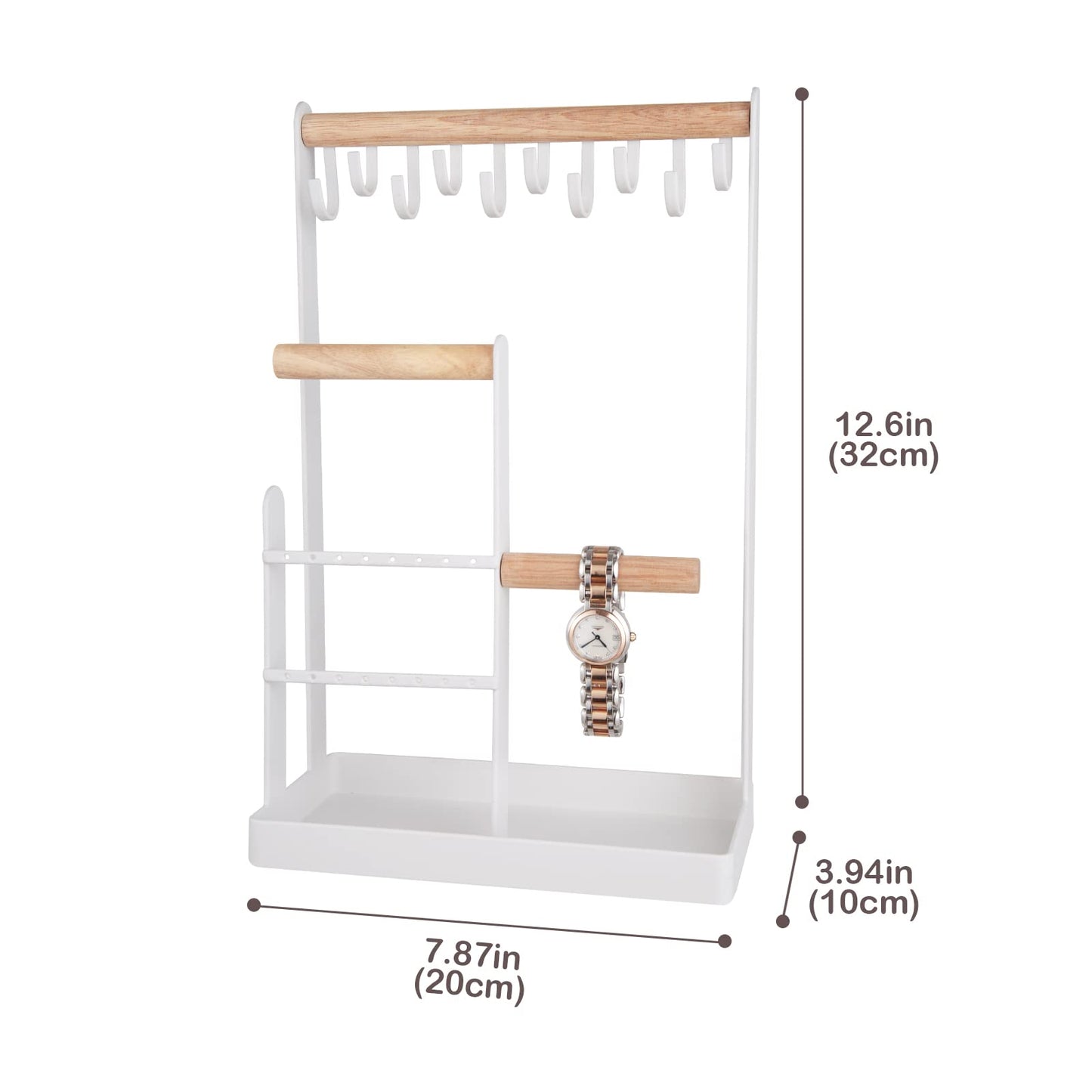 ProCase Jewellery Organiser Jewellery Stand Holder, 4 Tiers Jewelry Stands Necklace Organizer Earring Holder, 10 Hooks Jewelry Tower Display Rack for Bracelets Watches Rings Gifts for Women -White 1- White