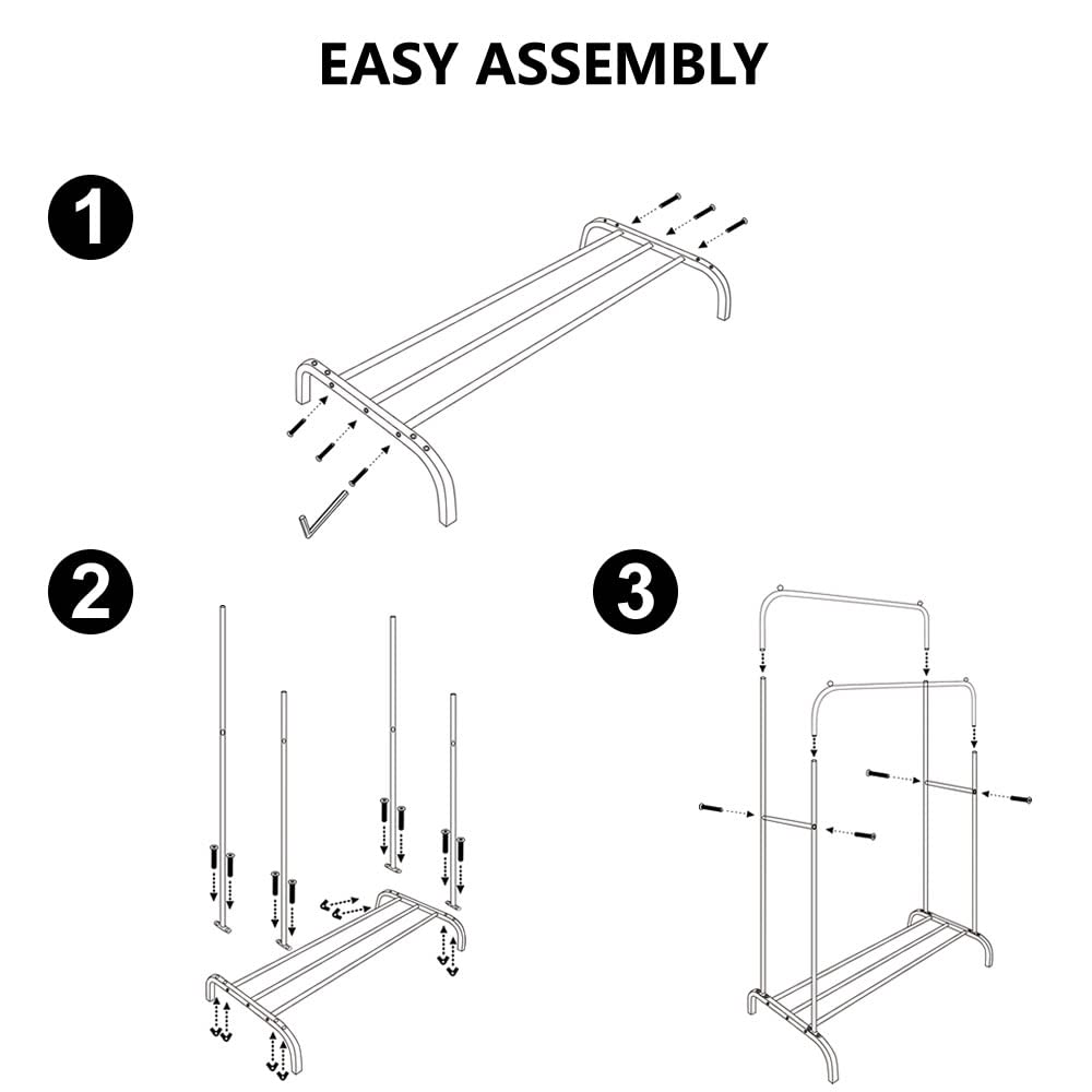 GISSAR Clothing Double-Rail Garment Rack with Shelves, Metal Hang Dry Clothing Rail for Hanging Clothes,with Top Rod Organizer Shirt and Lower Storage Shelf for Boxes Shoes Boots Black