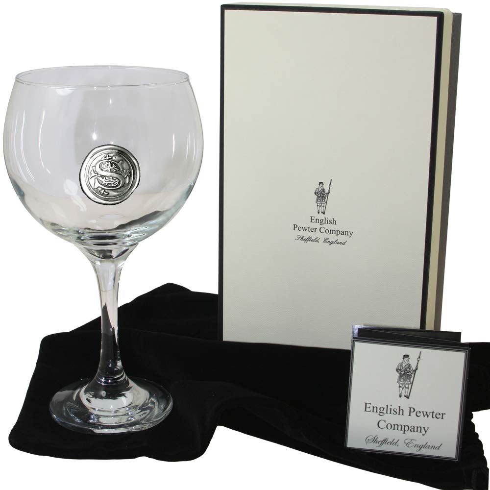 English Pewter Company Personalised Gin Glass with Your Choice of Initial - Unique Gift for Men or Women, Birthdays, Anniversaries (S) [MON319] S