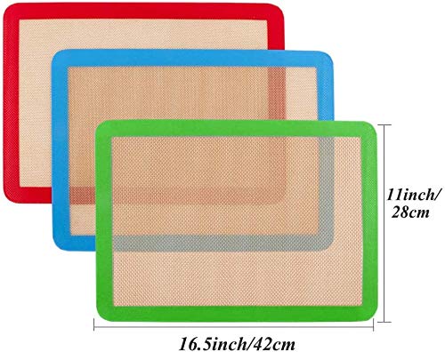 Silicone Baking Mat,NonStick Baking Mats (x3) Non-Slip Washable Reusable Heat Resistant, Non-Toxic, Flexible, Non-Stick, Easy to Clean Baking Sheet(16.5"x11") Tricolor