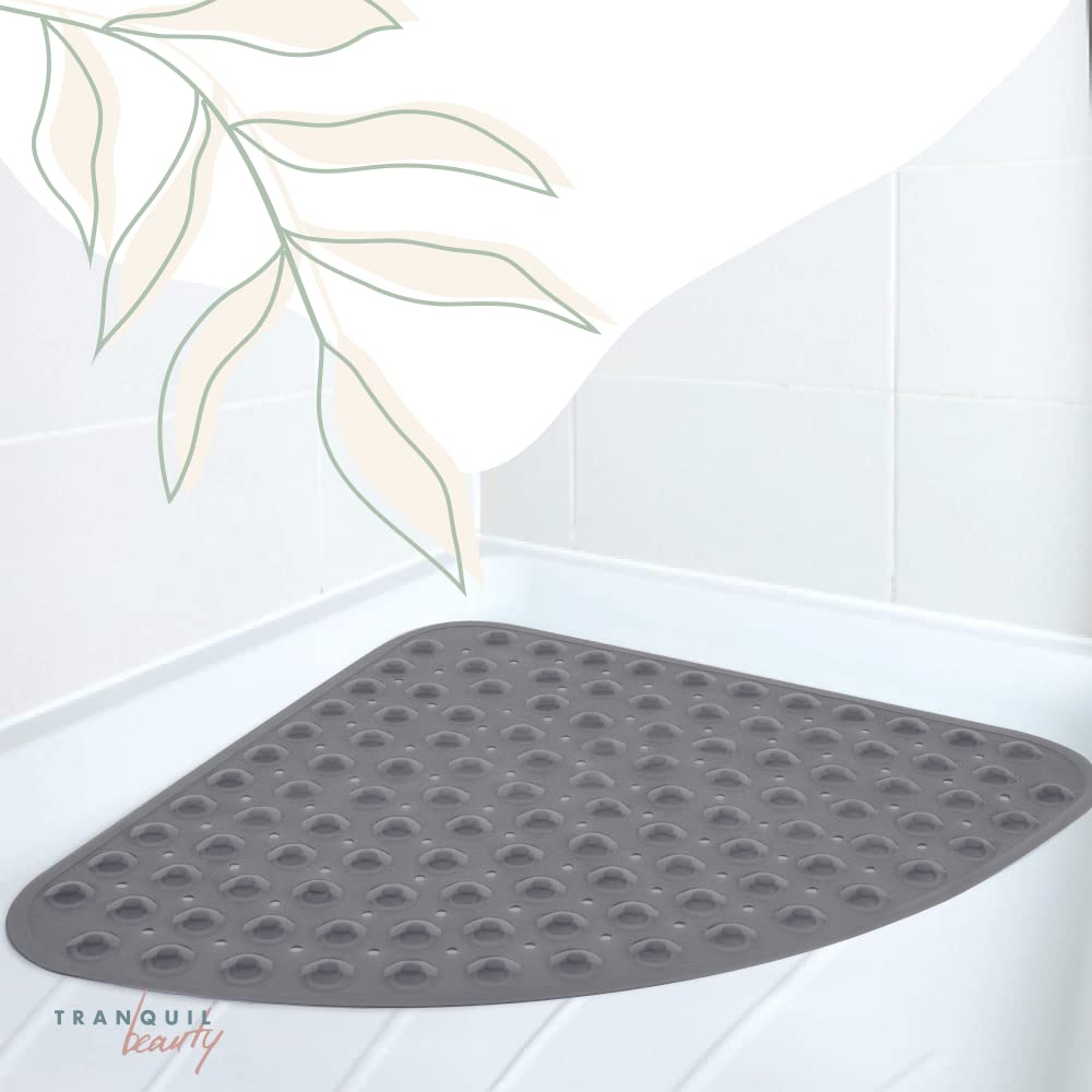 TranquilBeauty Curved Solid Grey Shower Mat 54x54cm/21x21in | Non-Slip Machine-Washable Quadrant Bath Mat For Walk In Shower Tray | Shower Mats Non-Slip Suction Cups Ideal For Kids & Elderly Curved 54x54cm