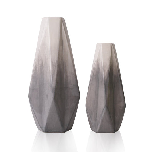 TERESA'S COLLECTIONS Vase for Flowers, Set of 2 Grey White Modern Ceramic Vases for Gifts, Geometric Decorative Pottery Vase for Home Decoration Living Room Bedroom, 28cm/22cm