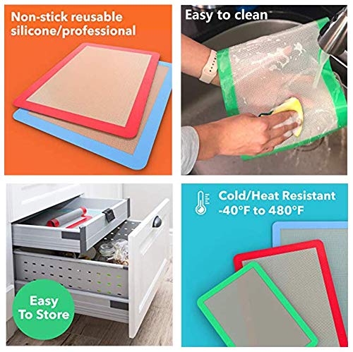 Silicone Baking Mat,NonStick Baking Mats (x3) Non-Slip Washable Reusable Heat Resistant, Non-Toxic, Flexible, Non-Stick, Easy to Clean Baking Sheet(16.5"x11") Tricolor