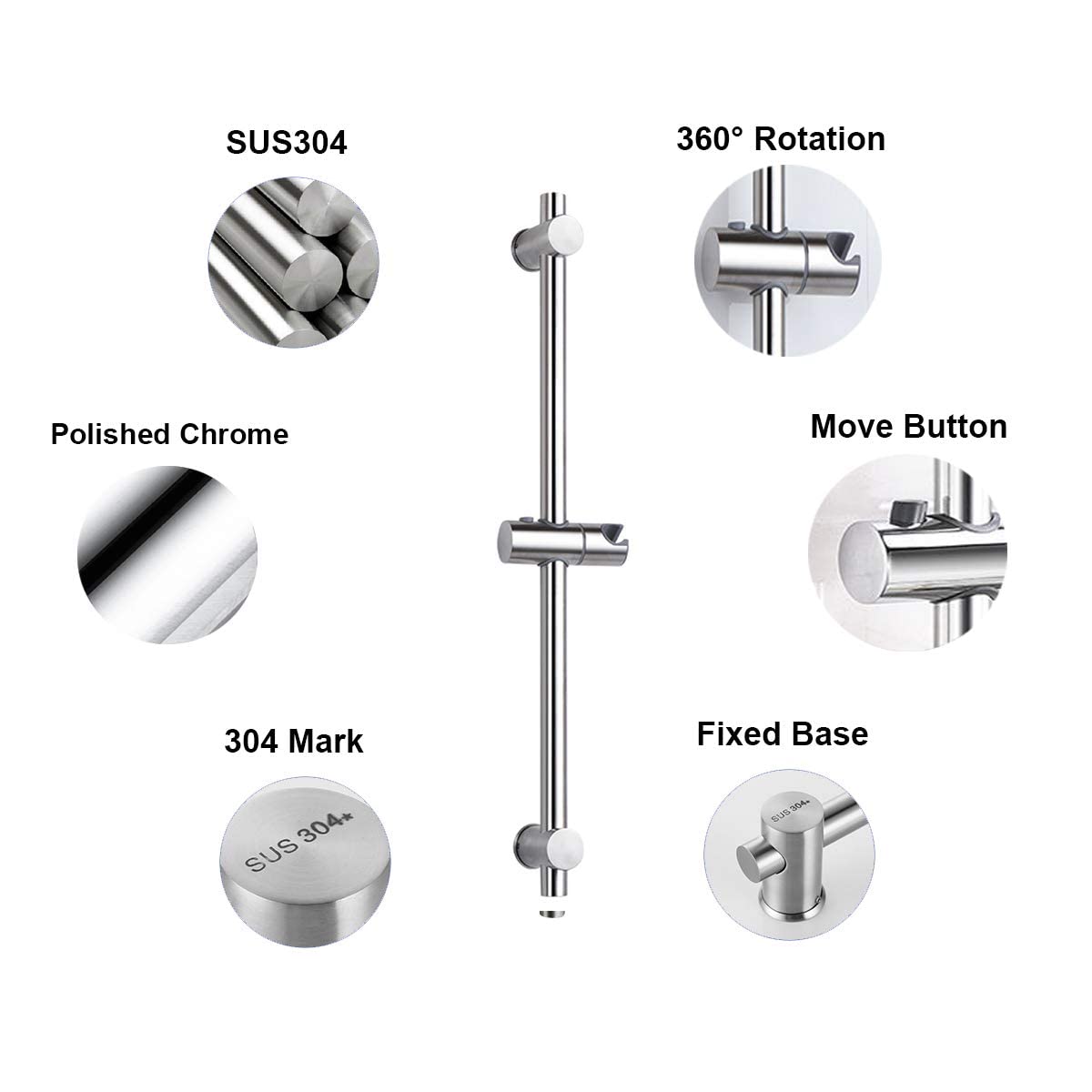 Drenky Shower Riser Rail, Shower Slider Rail 304 Stainless Steel Shower Rail with Adjustable Shower Holder Bracket Shower Slide Bar, Polished Stainless Surface 660mm Total Height [Energy Class A++] 660 mm