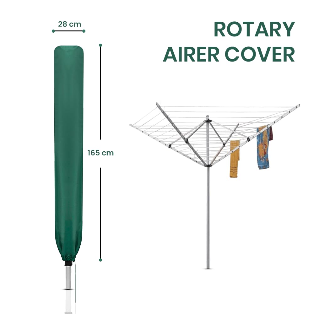 Flatro Rotary Washing Line Cover Waterproof - Universal Fit with Zip and Drawstring to Tighten - Weather Resistant and Great Protection Parasol Cover for Garden Dryer and Airer (Green) Green