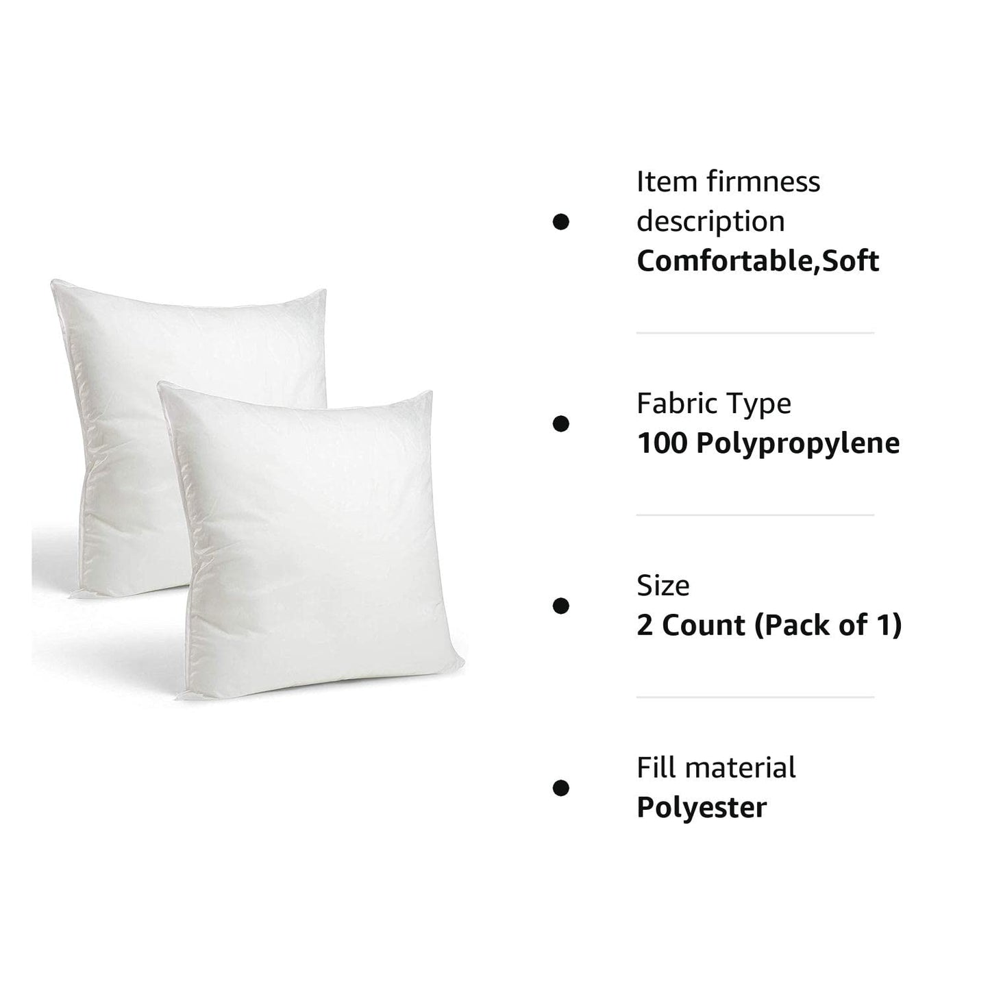 Rohi Set of 2 Hypoallergic Cushion Inner Pads (Pack of 2) 18" x 18" (45cm x 45cm) Cushion Insert Decorative Square Pillow Stuffer for Sofa Couch Cushions 2 Count (Pack of 1) 45.0 Centimetres