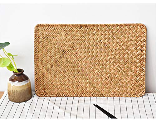 6 Pack, Rectangular Woven Rattan Placemats, Natural Seagrass Table Mats for Dinner Table (43 x 30 cm) Set of 6