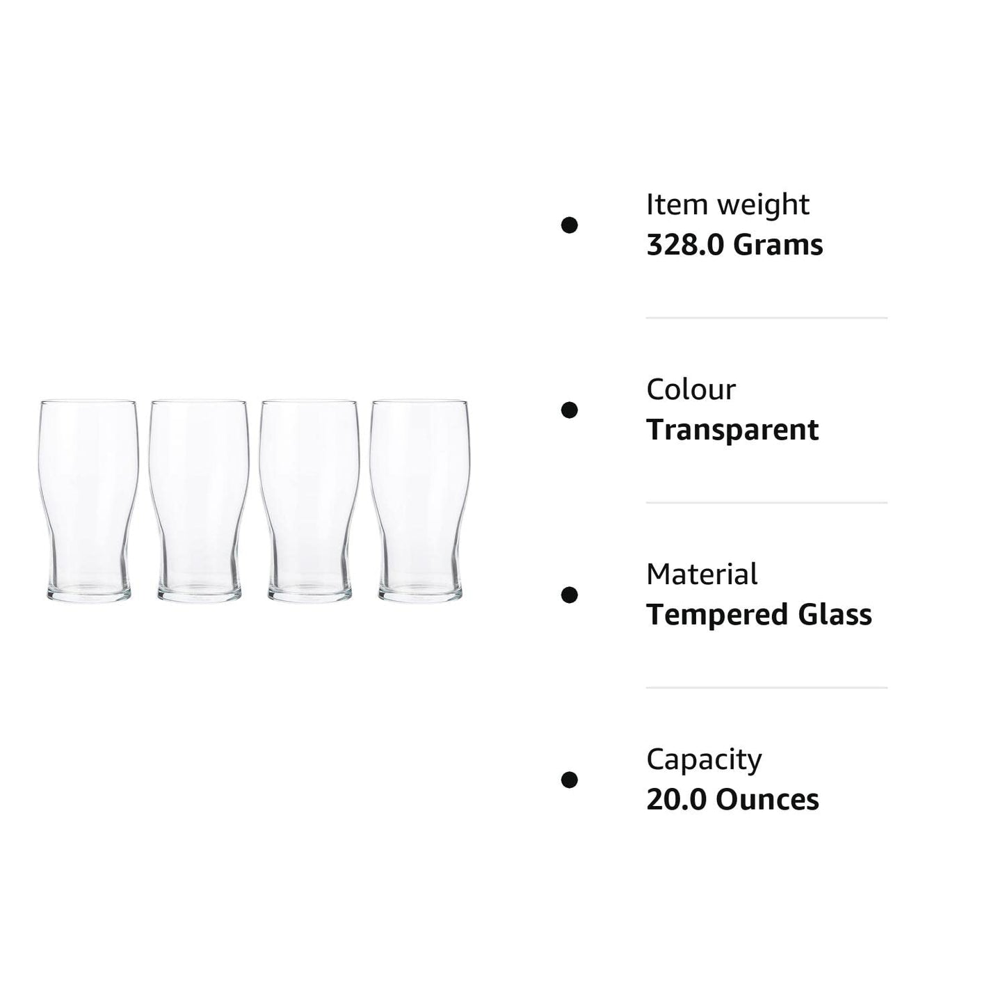 Pasabahce A1-ISCJ-UF2J Tulip Pint Beer Glass, 20oz Capacity, Pack of 4 4 Count (Pack of 1)