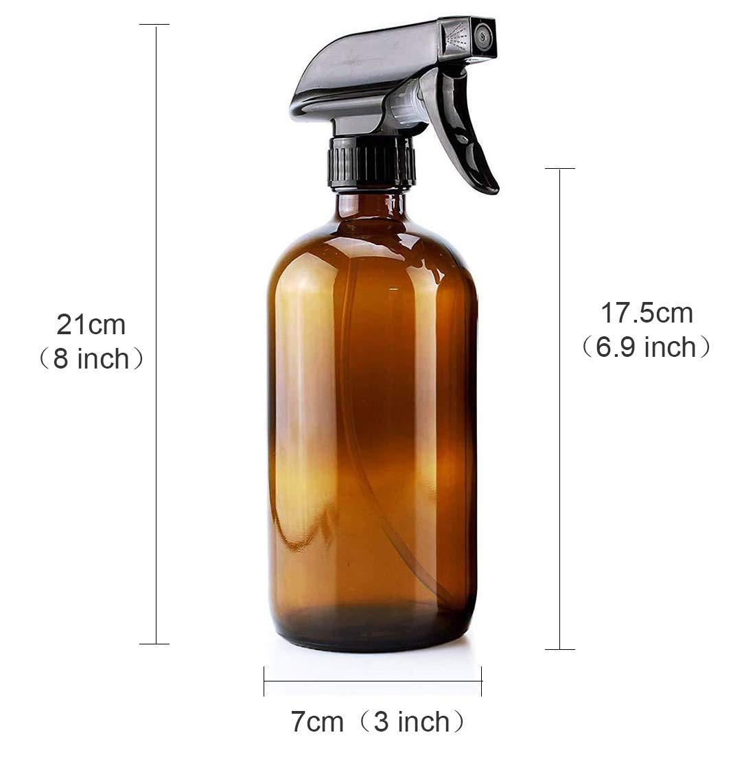 UMISKAM 2 Pcs Empty Glass Spray Bottles Refillable Container for Essential Oils,Cleaning- Durable Trigger Sprayer with Mist Stream Settings (2 * 500ML, Amber)