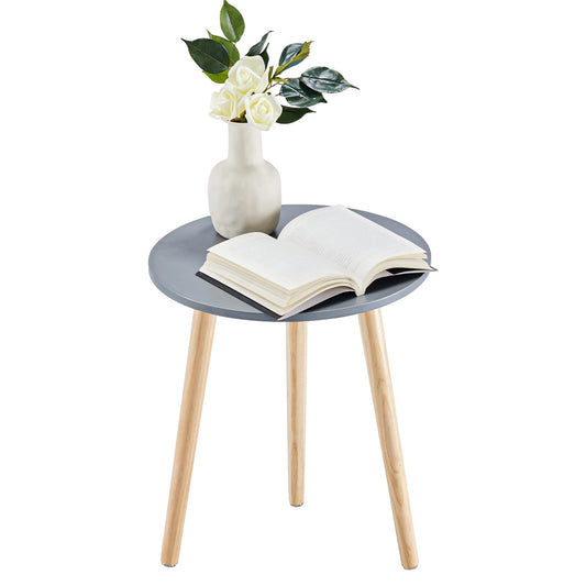 APICIZON Round Side Table, Small Coffee Table End Table for Living room, Bedroom, Small Space, Wooden Bedside Table, Easy Assemble, 42(D) x 51(H) cm, Grey and Oak Grey & Oak