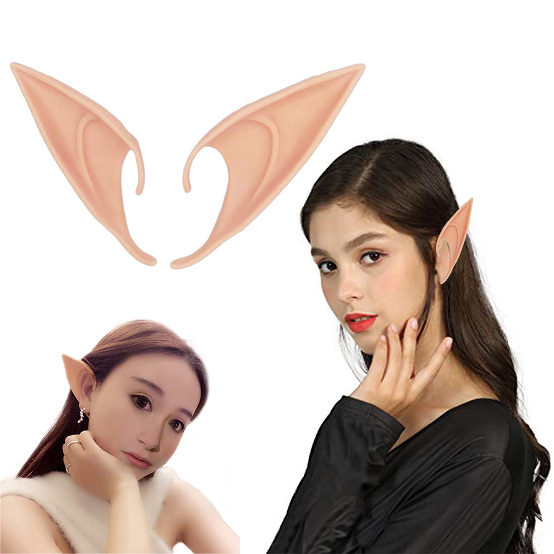 Feezi Pixie Elf Ear, Fairy Ears, Cosplay Halloween Party Live broadcast Props, Anime Party Dress Up Costume, Masquerade Ball Elven Vampire Ears(2 Pair) Nature Color