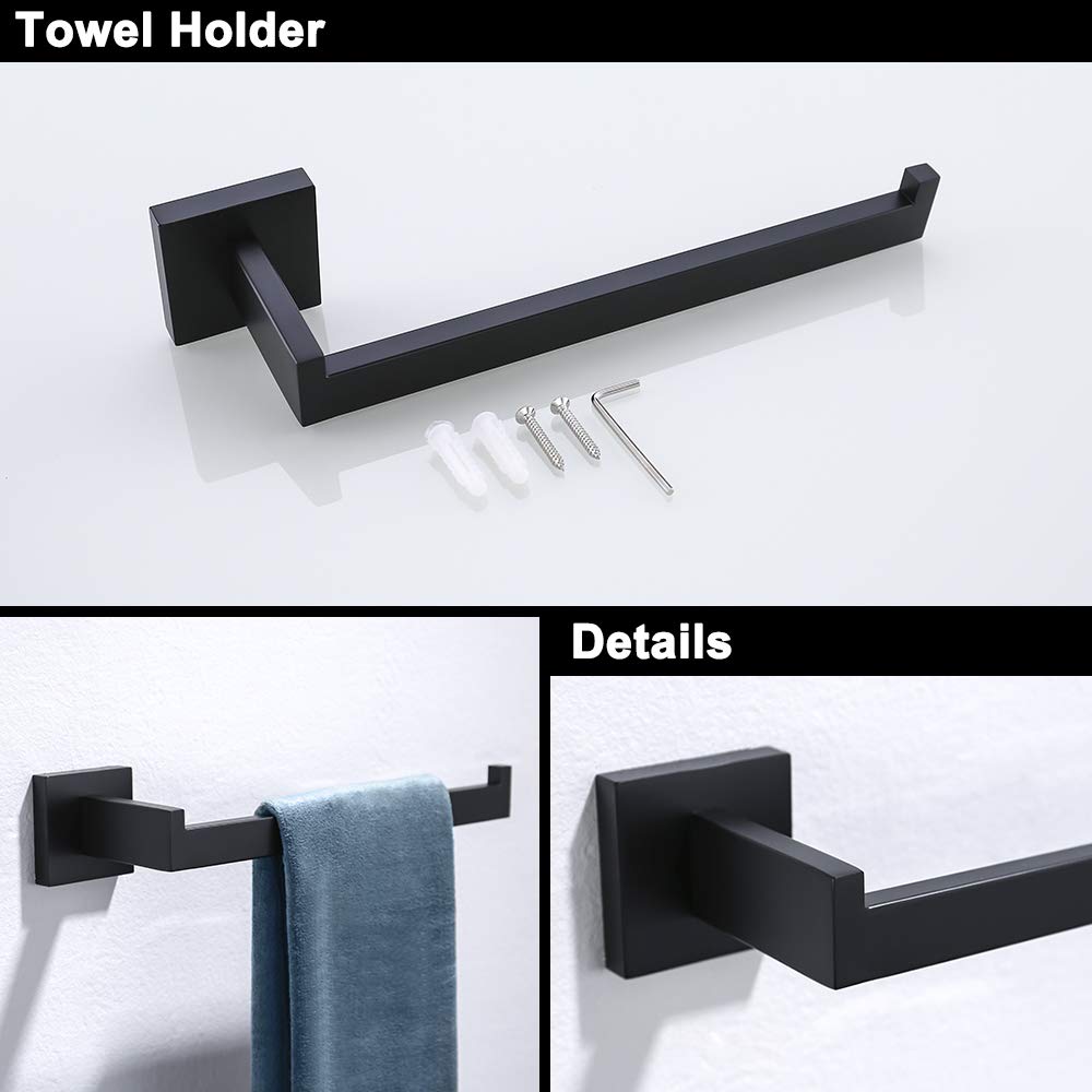 TURS 3 Pieces Matte Black Toilet Accessories,SUS 304 Stainless Steel Robe Hooks,Toilet Roll Holder and Towel Rail Set,Chrome Bathroom Accessories,Bathroom Accessory Set,Wall Mounted,A7010B 3-Piece Set