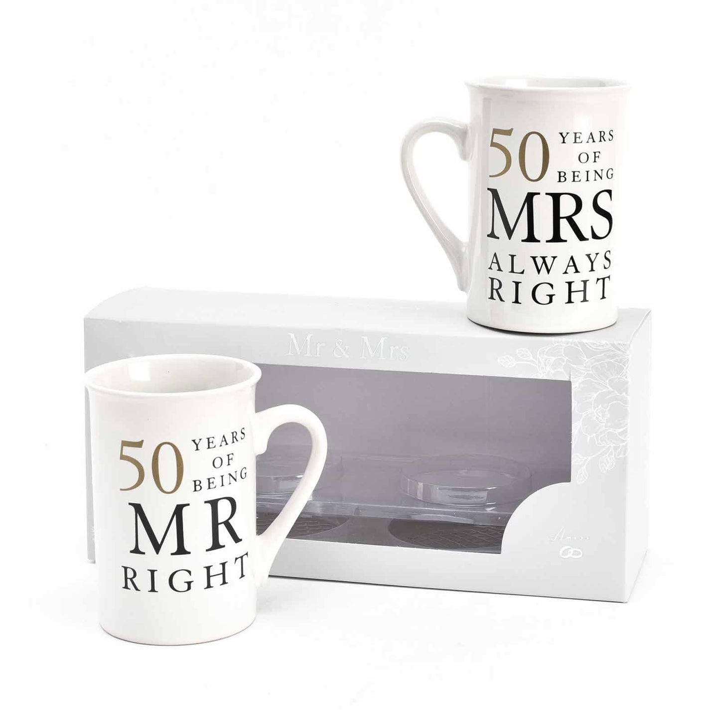 50 Years Mr & Mrs Mugs Amore Mug Set In A Gift Box Golden Anniversary