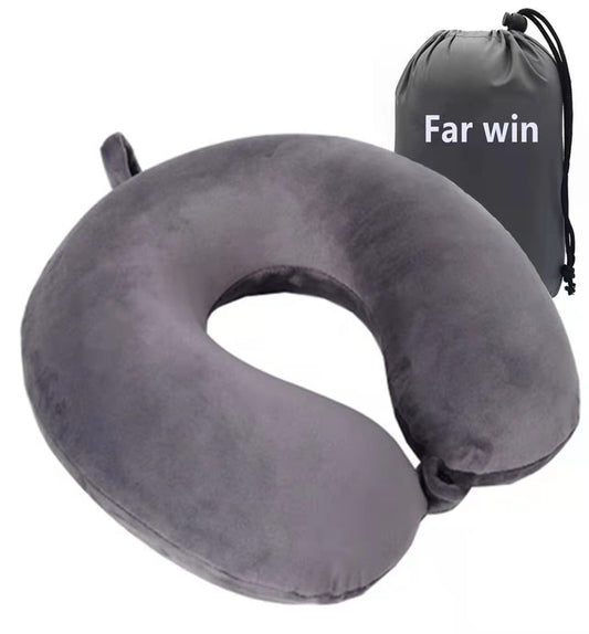 Far win Travel Pillow,100% Pure Memory Foam U Shaped Neck Pillow,Super Lightweight Portable Headrest Great for Airplane Chair, Car,Home,Office ,Sleeping Rest Cushion (grey) Grey