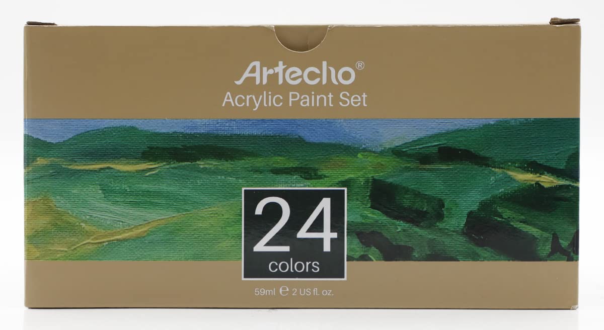 Artecho Acrylic Paint Acrylic Paint Set for Art, 24 Colors 2 Ounce/59ml Basic Acrylic Paint Supplies for Wood, Fabric, Crafts, Canvas, Leather&Stone 24 colours