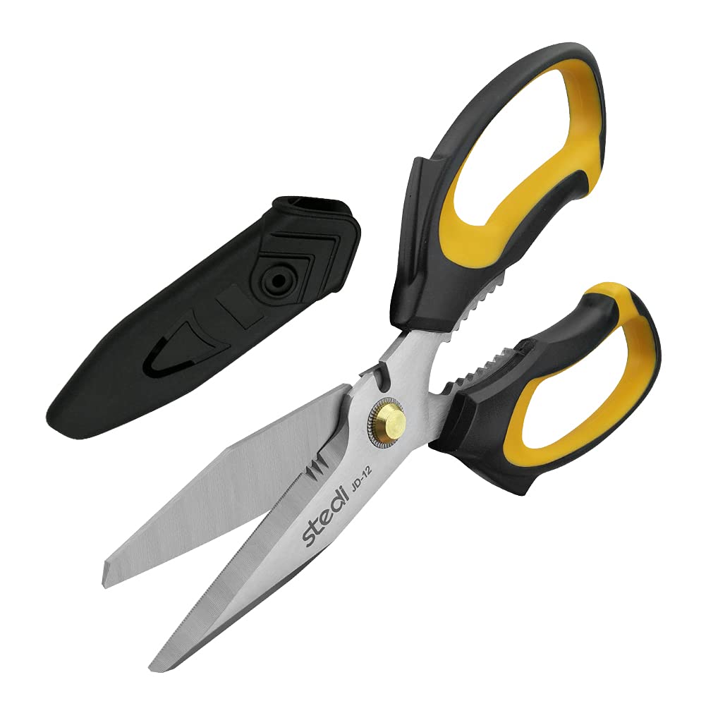 stedi 9-inch Professional Scissor Heavy Duty, Cardboard and Carpet Shears, Extremely Comfortable Soft Grip and Stainless Steel Precision Blades -Easy Cutting Thick Paper, Leather, Sewing Fabric JD-12（Straight-blade）