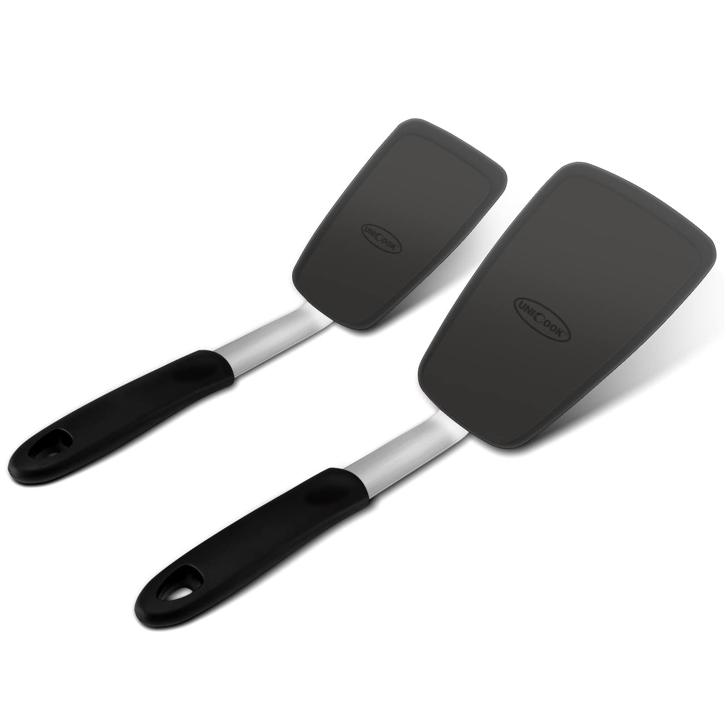 Unicook Flexible Silicone Spatula 2 Pack, Kitchen Utensils Set, Silicone Cooking Utensils Set, 600°F Heat Resistant Kitchen Turner Nonstick Spatula, Ideal for Flipping Eggs, Pancake, Burgers Small + Large