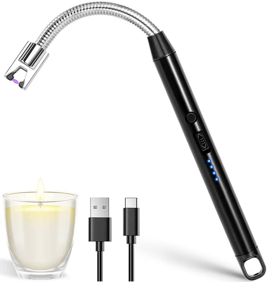 IDEALHOUSE Candle Lighter, Electric Lighter,USB Rechargeable Arc Lighter,Windproof Flameless Electronic Lighters with LED Battery Display Long Flexible Neck for Candles, Gas Stoves, Camping, Barbecue Black