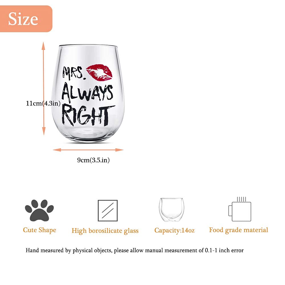 Yalucky Couple Gifts Mr. Right and Mrs. Always Right Stemless Wine Glass Set Engagement Gift Wedding Gift for Couple Golden Wedding Anniversary for Bride and Groom Valentines Gifts for Him and Her Black&red