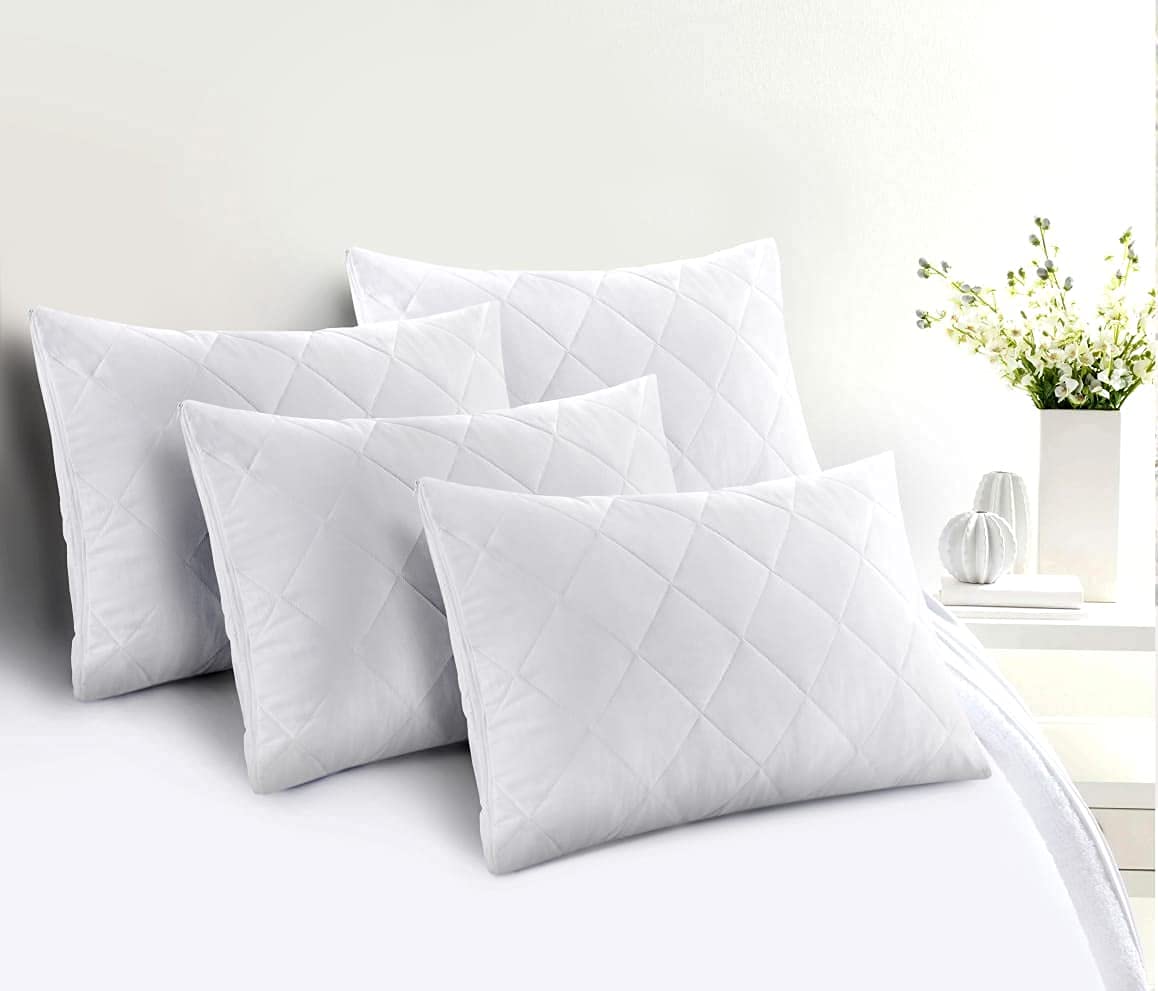 Adam Home Quilted Pillow Protectors 4 Pack (50 x 75 CM) - Soft Poly Cotton Zippered Pillow Cases – Durable, Breathable & Comfortable. White 4 Pack - 50 x 75 CM