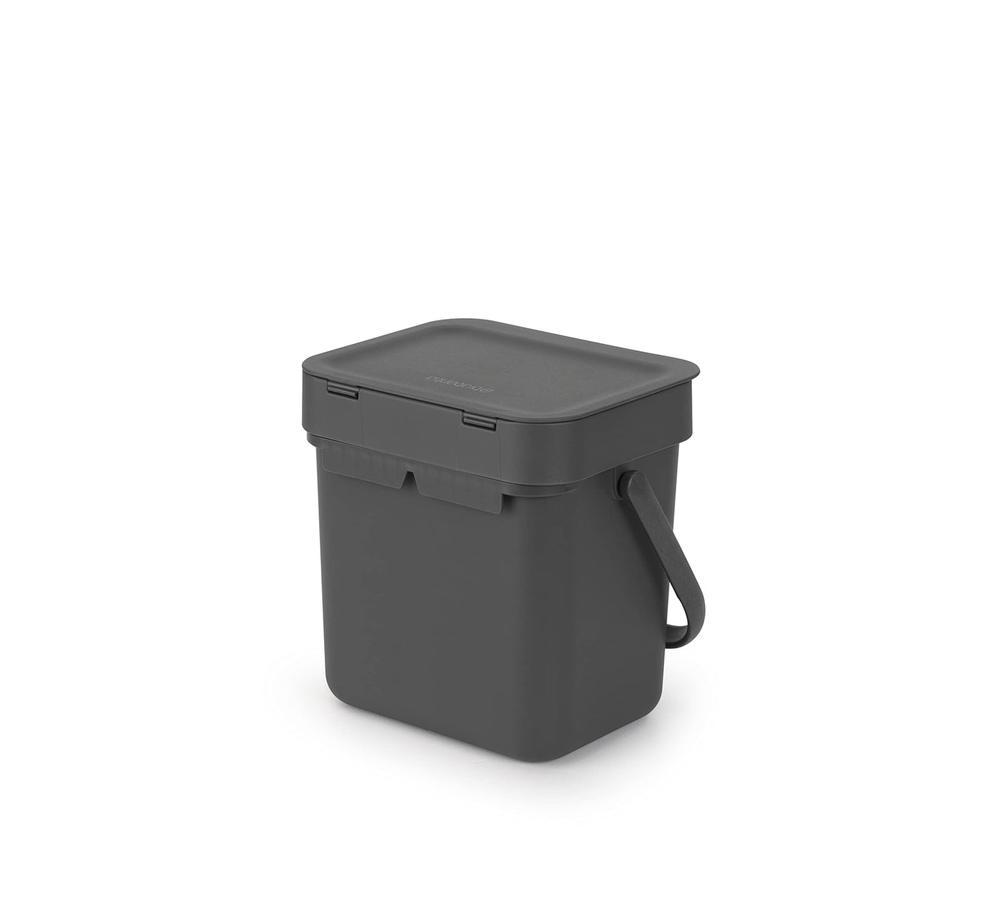 Brabantia Sort & Go Food Waste Bin 3L, Small Countertop Kitchen Compost Caddy with Handle & Removable Lid, Easy Clean, Grey 3 Litre