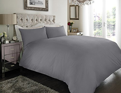 Sapphire Collection 100% Egyptian Cotton 200 Thread Count Duvet Cover With Pillow Case Bedding Set (Single, Grey) Single