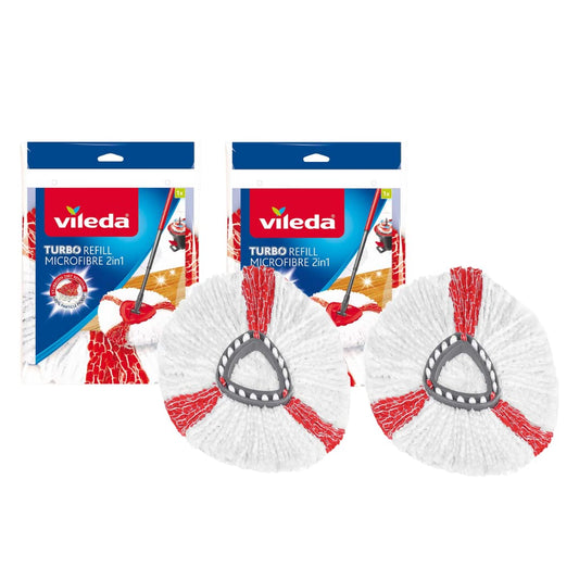 Vileda Turbo 2in1 Spin Mop Refill, Pack of 2 Turbo 2in1 Mop Head Replacements, Fits all Vileda Turbo Mops, Authentic Vileda Mop Head, Red, 16.5 x 30 x 22 cm Twin Pack