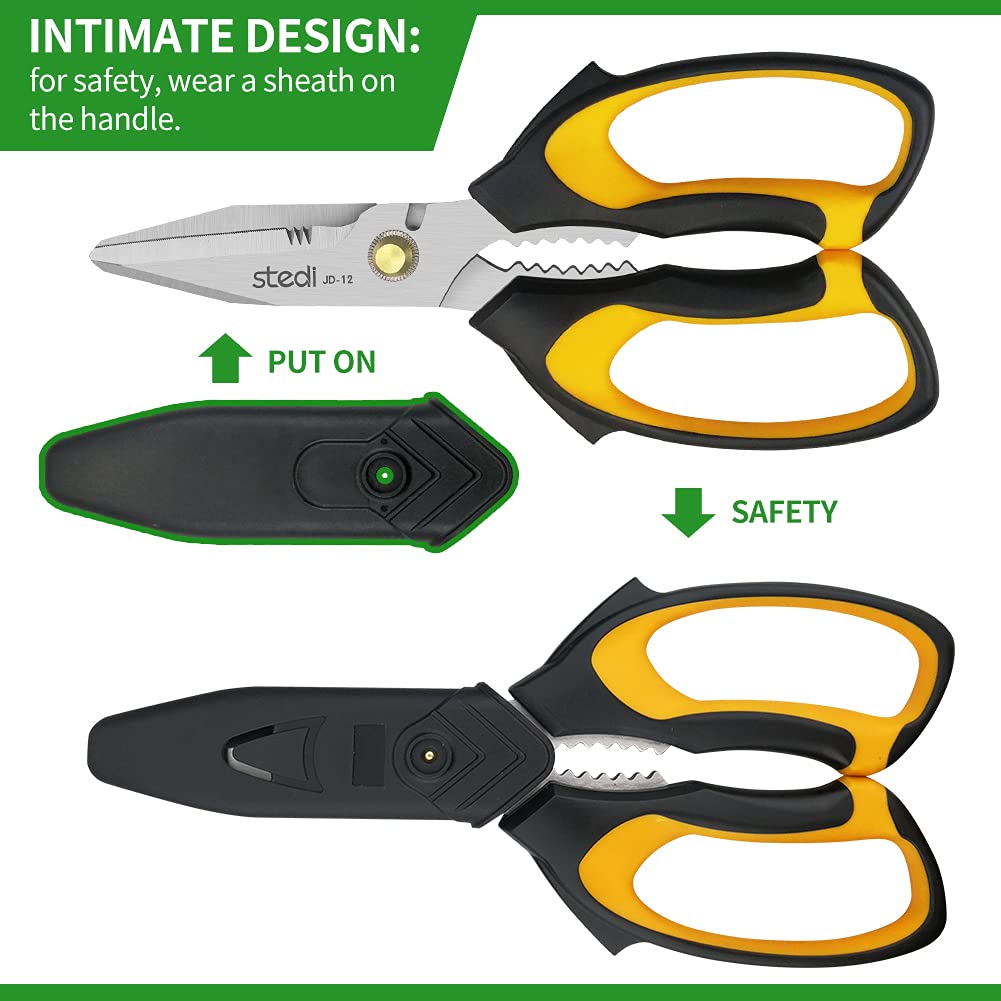 stedi 9-inch Professional Scissor Heavy Duty, Cardboard and Carpet Shears, Extremely Comfortable Soft Grip and Stainless Steel Precision Blades -Easy Cutting Thick Paper, Leather, Sewing Fabric JD-12（Straight-blade）