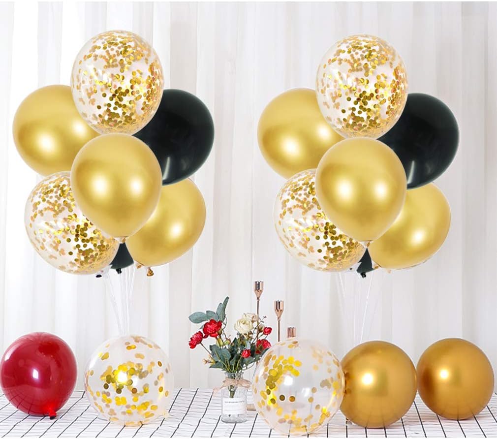 Balloon Stand Kit 4 Sets for Table Centerpieces Include 32 Pcs Black Gold Latex Confetti Balloons for Birthday,Graduation, Boy Baby Shower, Table Party Decorations 4 Pack-black/Gold