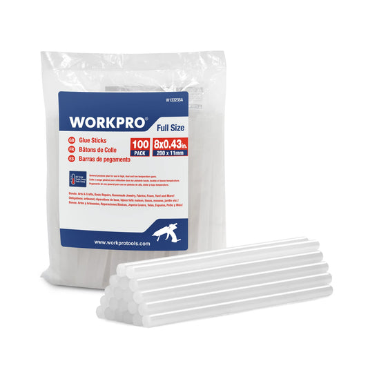 WORKPRO Pack of 100 Hot Glue Sticks 200 x 11 mm Transparent Universal Glue Sticks for Hot Glue Gun Ideal for DIY, Crafts, Hobbies 11x200mm,100PC