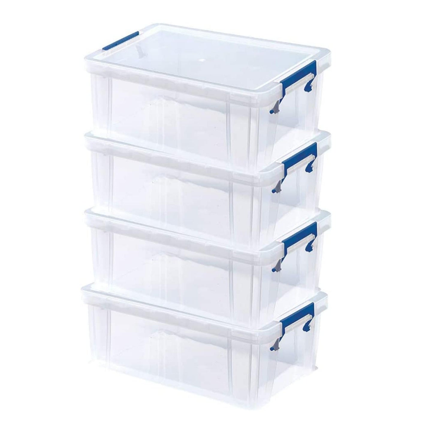 BANKERS BOX 4x 10L Plastic Storage Boxes with Lids. ProStore Super Strong Stackable Plastic Storage Boxes (14 x 34 x 21.5cm), Made in the UK, Clear 10 Litre X 4