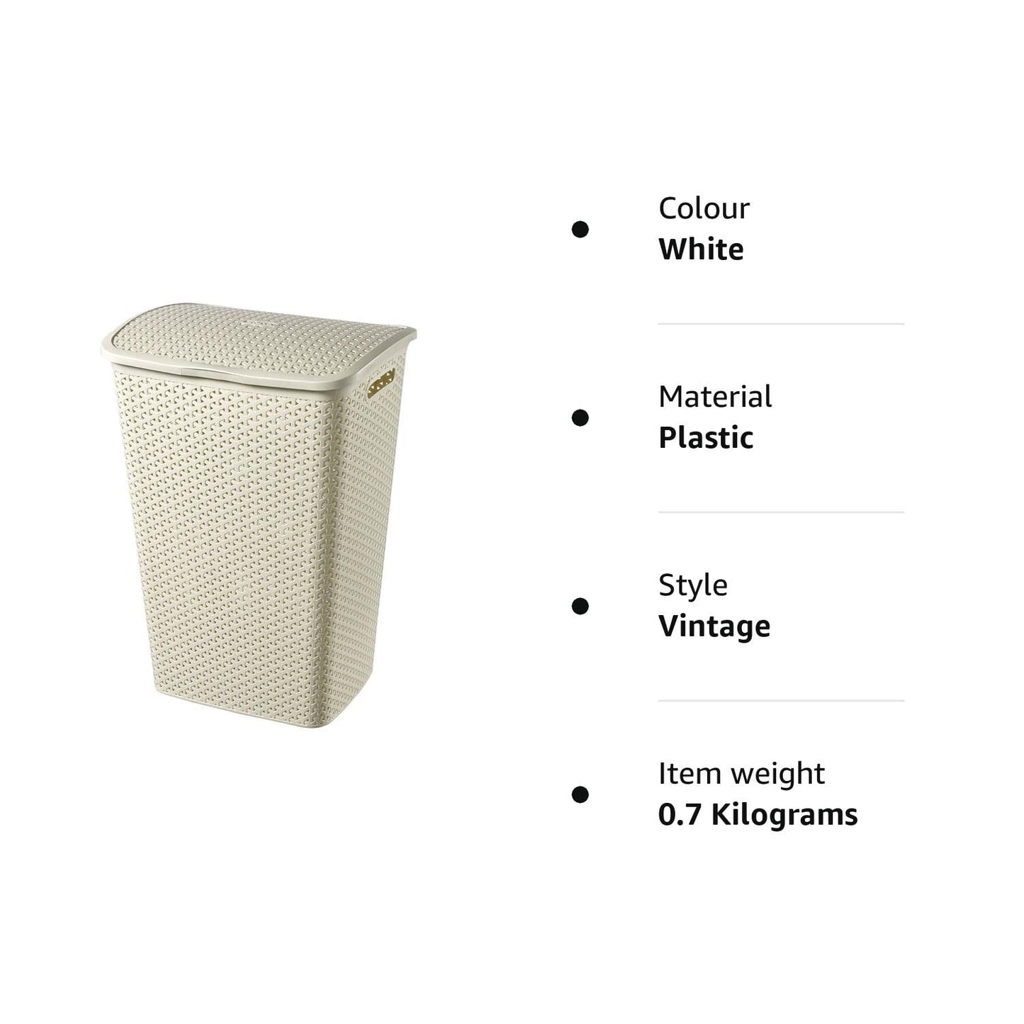 Curver My Style 55 Litre Rattan Effect Laundry Hamper, Vintage White 55L Hamper Single