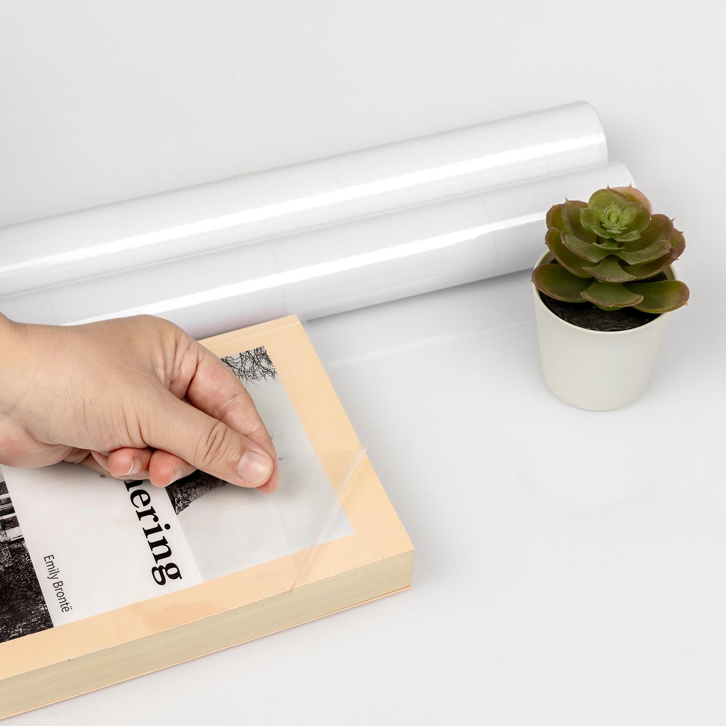 Hode Sticky Back Plastic Roll Clear Book Covering Film Transparent Vinyl Self Adhesive 40cmX3m Wallpaper Furniture Stickers Waterproof Backing Paper for Books Kitchen Doors Windows Tile Transfer